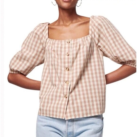 Faherty Tops - Faherty Cali Check Puff Sleeve Small Organic Cotton Top Charleston‎ Gingham